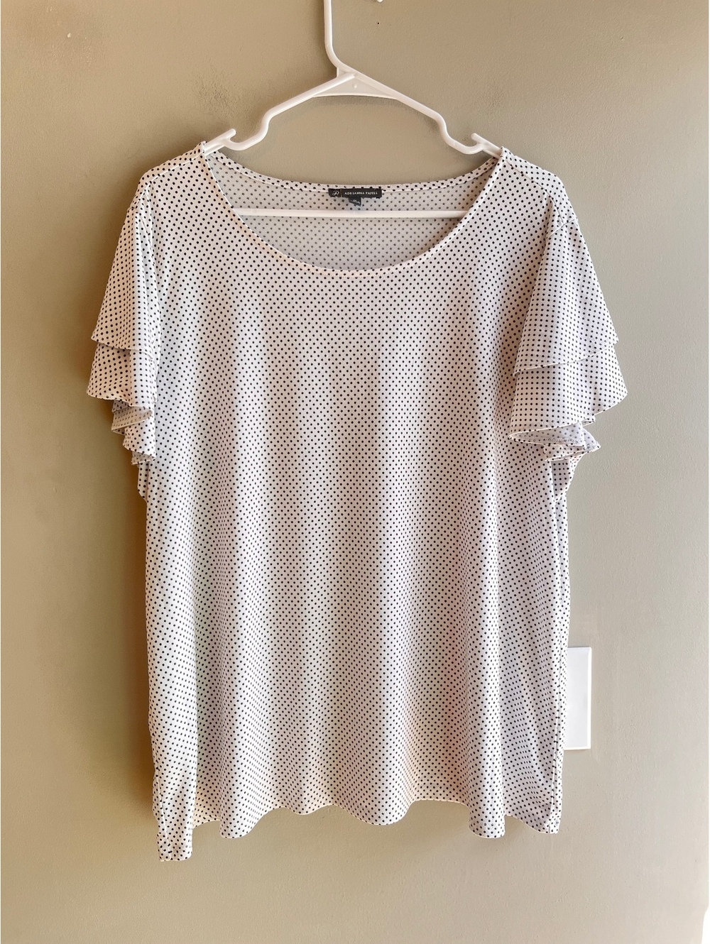 Adrianna Pappell 1X Black White Polka Dot Ruffle Cap Sleeve Top